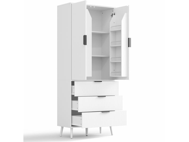 Armoire de cuisine 2 portes et 3 tiroirs 75x35x180 cm en mdf blanc - Conforama D