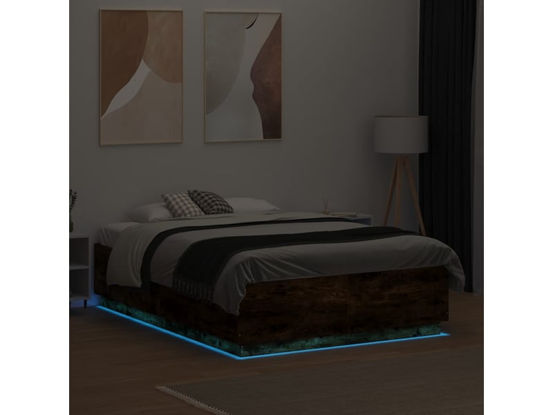  Lit double- lit adulte -  cadre de lit avec led sans matelas chêne fumé 135x190 cm  - Conforama C