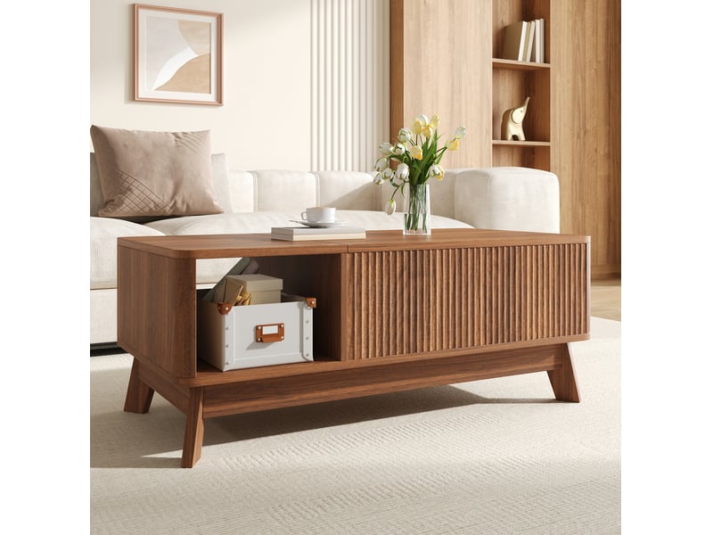  Table basse 95x48x50 cm à plateau relevable avec rangement en mdf noyer  - Conforama C