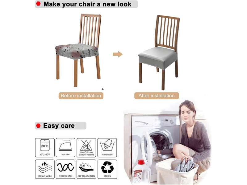  Lot de 4 housses de siège de chaise imperméables, housses de chaise en cuir pu, amovibles et lavables, gris  - Conforama E