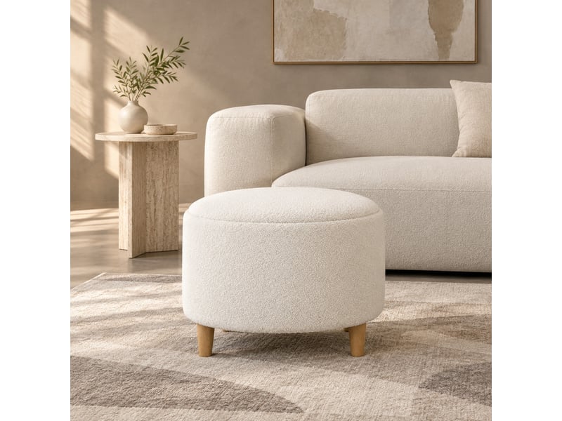  Pouf coffre modenvie rond ø 56 x h 42 cm à couvercle rabattable en polyester blanc  - Conforama D