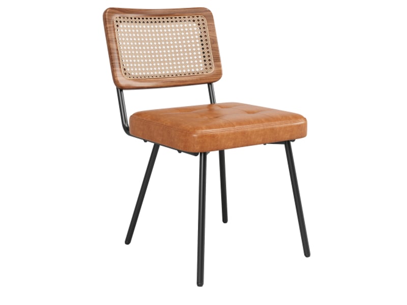  Lot de 4 chaises de salle à manger, chaise marron, chaise rétro en similicuir pour salle à manger  - Conforama C