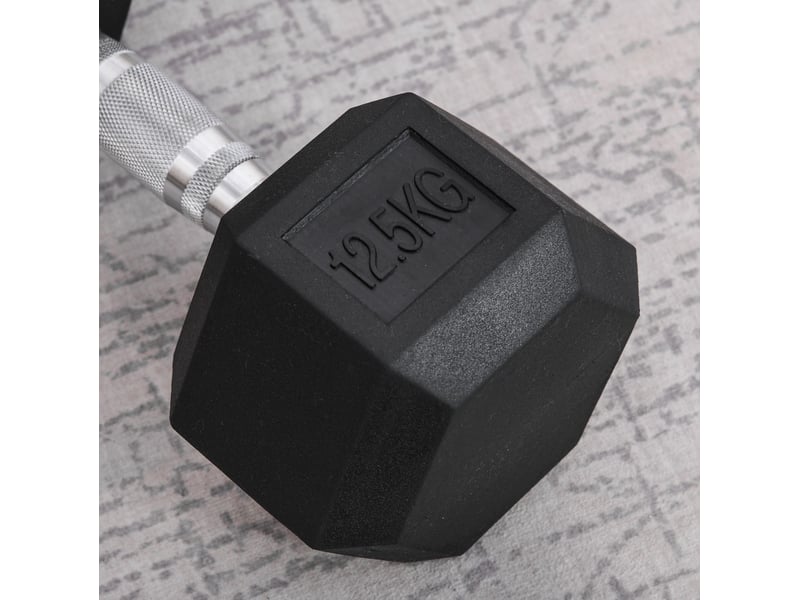  Haltère hexagonal 12,5 kg noir en métal et caoutchouc, poignée moletée pour entraînement polyvalent à domicile  - Conforama D