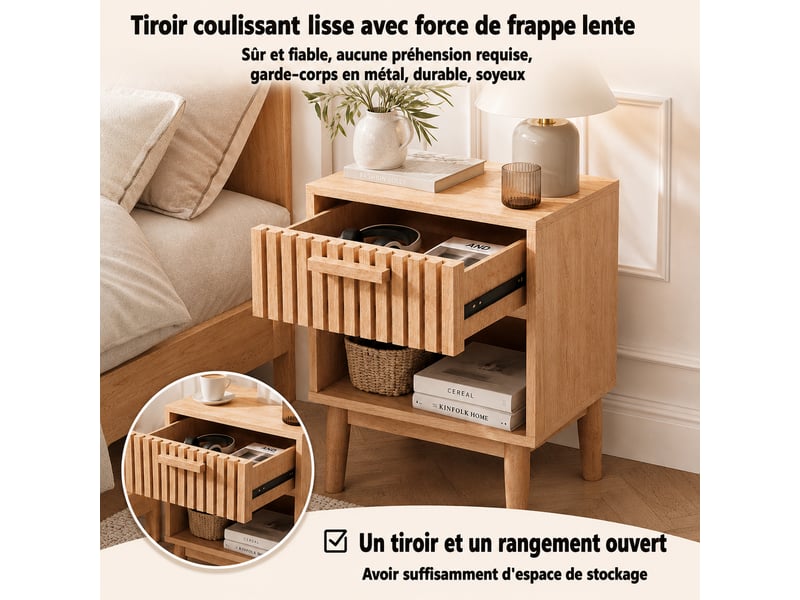  Lot de 2 table à chevet bois-1 tiroir et compartiment-bois massif - table d'appoint - 40 x 35 x 55 cm  - Conforama C