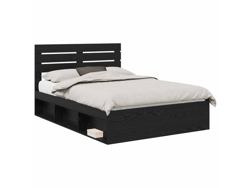 Lit double- lit adulte - cadre de lit avec tête de lit noir 150 x 200 cm pin massif - Conforama A