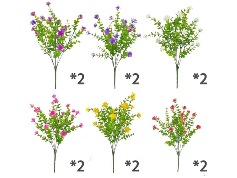  12 bouquets fleurs artificielles exterieur, fleurs exterieur verdure, plantes en plastique uv résistant, paquets fleurs artificielles extérieur pour décoration de la maison  - Conforama C