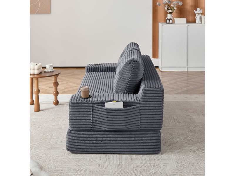  Canapé convertible modenvie 2 places en velours côtelé gris avec porte-gobelets et poches de rangement 180 x 85 x 62 cm  - Conforama D