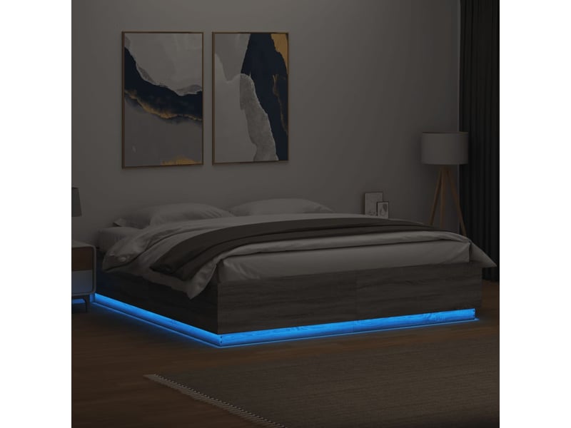  Lit double- lit adulte -  cadre de lit avec led sans matelas sonoma gris 200x200 cm  - Conforama C