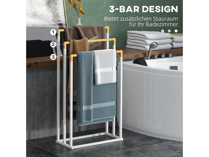  Ensemble porte-serviettes avec 3 barres,design industriel,bambou,45x22,5x86cm,blanc et naturel  - Conforama E