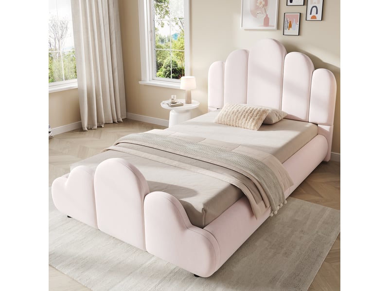 Lit d'enfant 90 x 200 cm, aux angles arrondis, en velours, rose - Conforama D
