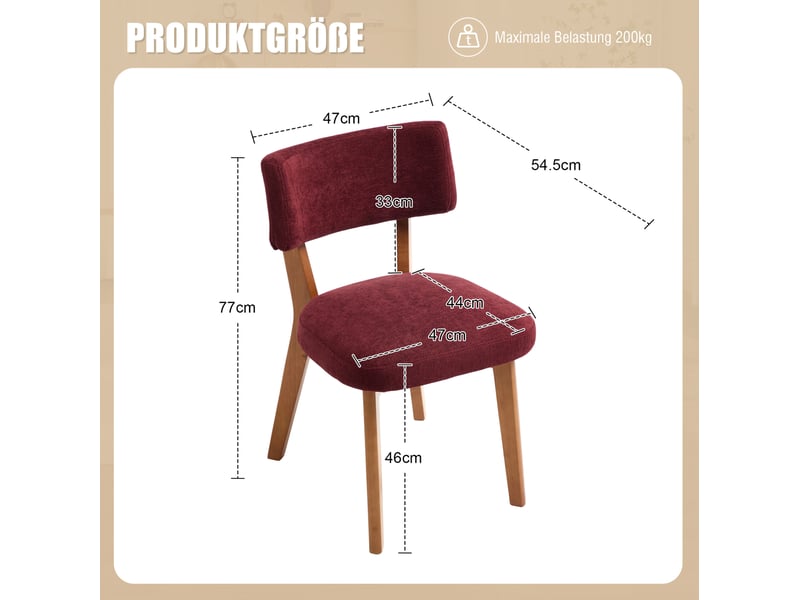  Lot de 2 chaises de salle à manger style mid-century en tissu rouge bordeaux  - Conforama E
