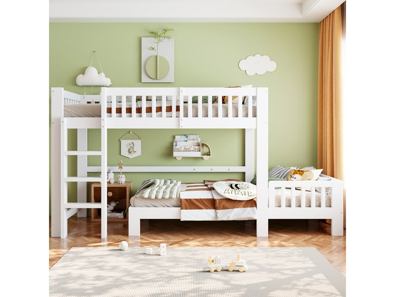  Ensemble lit mezzanine et lit simple enfant 90x200 cm blanc modulable  - Conforama D