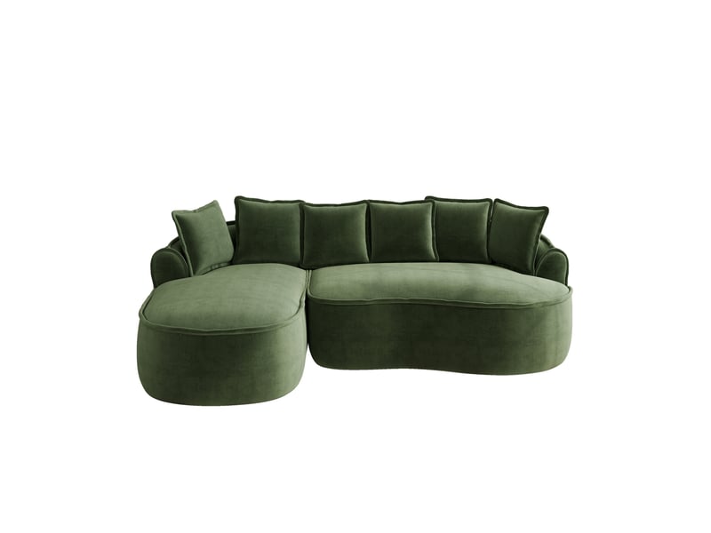  Canapé d'angle convertible ulevr modulable 3 places 252 x 164 cm en chenille vert, méridienne profonde et larges accoudoirs  - Conforama A