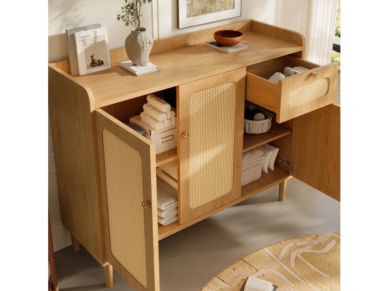  Buffet 120x40x91 cm 3 portes 1 tiroir mdf chêne clair  - Conforama D