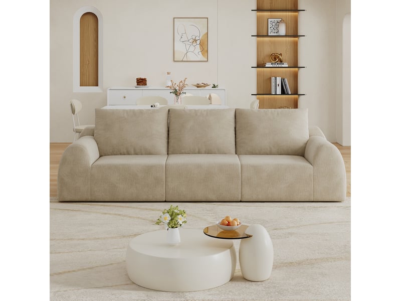  Canapé droit 3 places compressé en mousse haute élasticité sans outils, en chenille kaki, 257 × 95 × 85 cm  - Conforama B