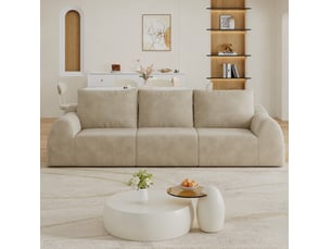 Canapé droit 3 places compressé en mousse haute élasticité sans outils, en chenille kaki, 257 × 95 × 85 cm