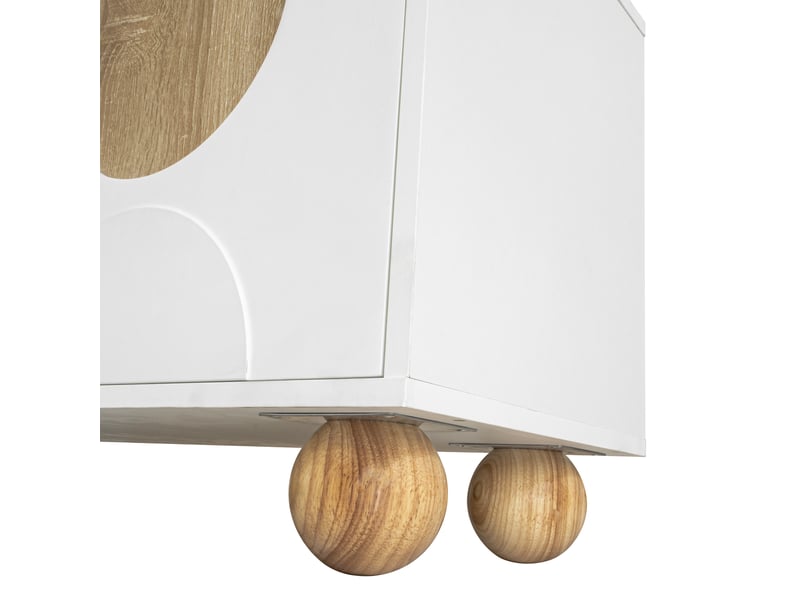  Meuble tv avec portes - 175x38x50 cm - naturel - blanc - mdf - quatre portes - pieds en bois ronds  - Conforama R