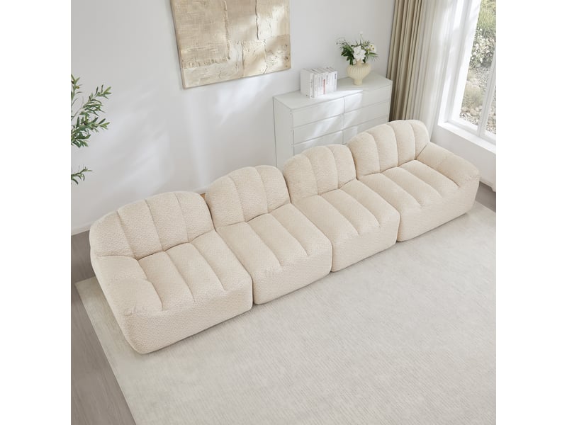  Canapé droit coquille 4 places bouclette beigeblanc – 366 x 104 x 79 cm Fay Lum - Conforama D