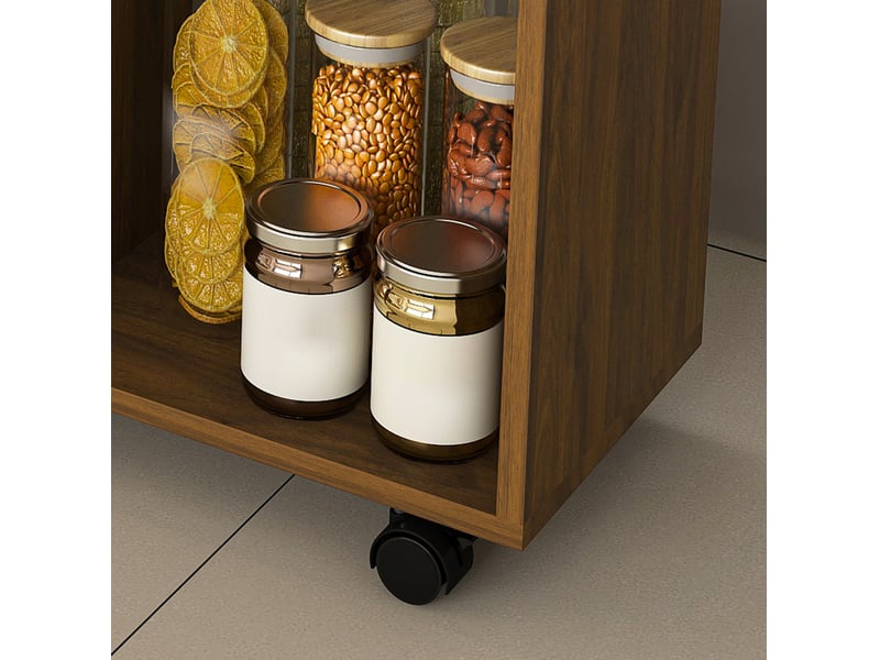  Desserte de cuisine pliante mobile 110x70x80 cm, multifonctionnelle avec 5 niveaux de rangement et 5 roulettes, mdf, noyer clair  - Conforama D