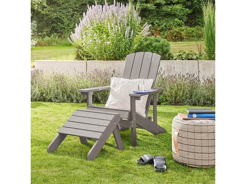  Home deluxe chaise de jardin farea – gris | chaise d'extérieur confortable avec tabouret en plastique hdpe pour terrasse et jardin  - Conforama B