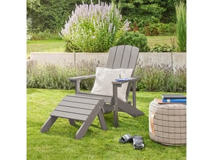 Home deluxe chaise de jardin farea – gris | chaise d'extérieur confortable avec tabouret en plastique hdpe pour terrasse et jardin