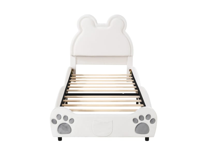  Lit enfant rembourré en forme d’ours 90 x 200 cm, revêtement velours, blanc Fay Lum - Conforama D