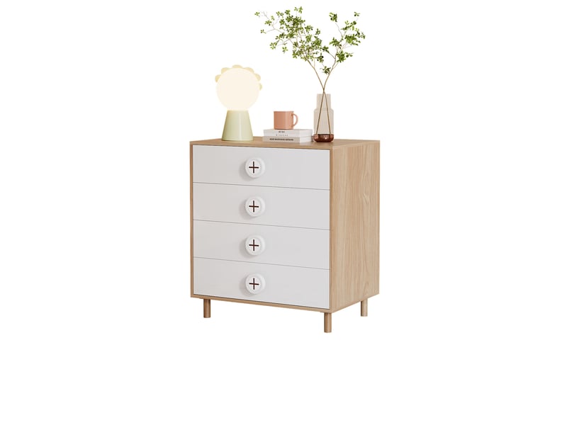  Commode de rangement à 4 tiroirs 80 x 54 x 90 cm en mdf blanc et bois naturel  - Conforama A