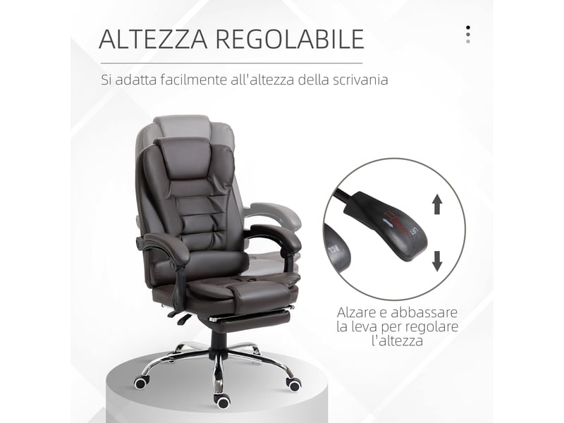  Fauteuil de bureau inclinable style présidentiel avec repose-pieds, 64,5 x 69 x 109-117 cm, couleur café  - Conforama E
