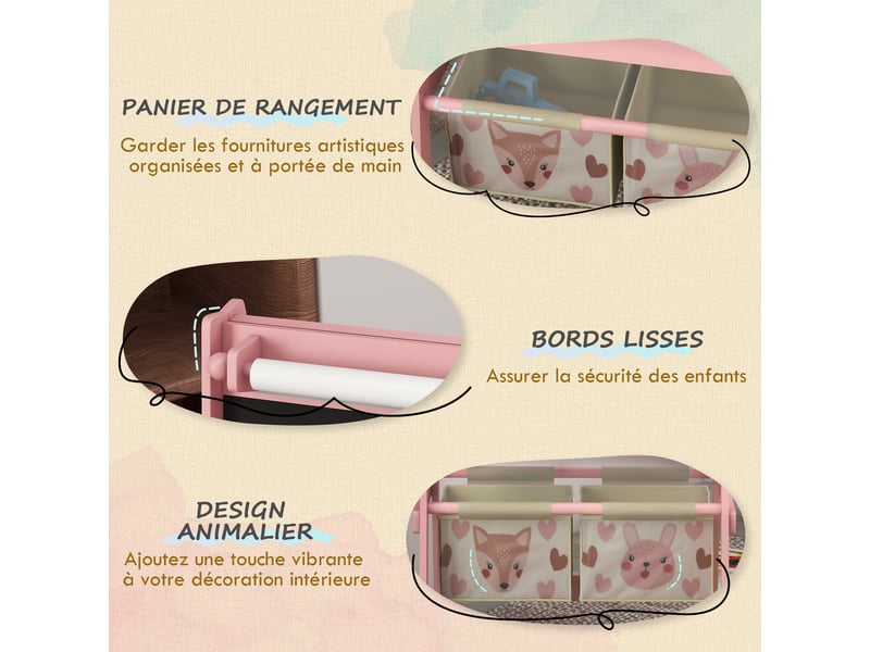  Tableau chevalet enfant ardoise double face tableau à craie rouleau papier 2 paniers rose 54 x 46,5 x 93 cm  - Conforama E
