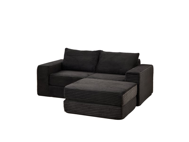  Canapé d’angle convertible 2 places en velours côtelé, méridienne réversible, 194 × 169,5 × 74 cm, noir  - Conforama A