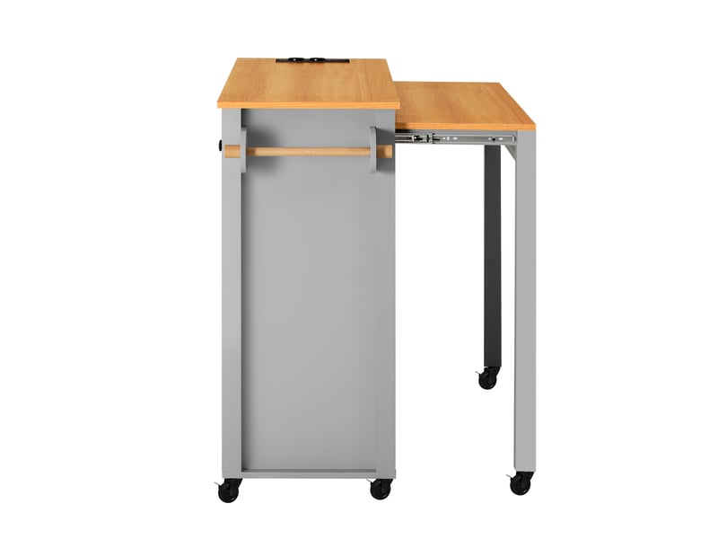  Îlot cuisine mobile 120x40-75x92 cm plan extensible 40-75 cm prises compartiment poubelle roulettes mdf gris  - Conforama R