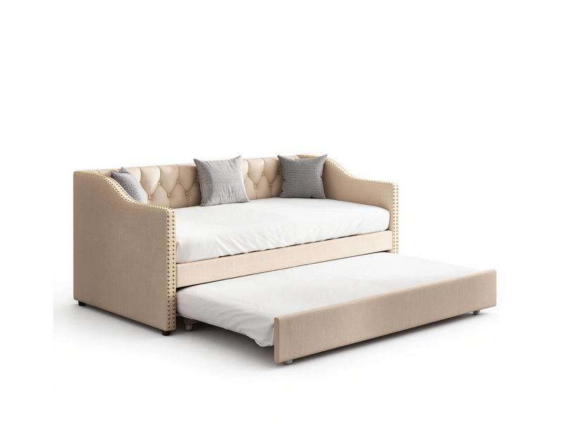  Lit de repos extensible 90 x 200 cm, canapé-lit avec lit gigogne, lit pour enfant (chambre ou salon), revêtement en tissu, sans matelas  - Conforama A