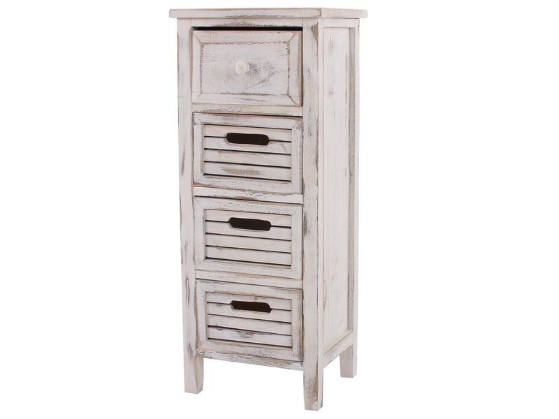  Commode, table d'appoint, armoire, 4 tiroirs, 30x25x74cm, shabby, vintage - blanc  - Conforama D