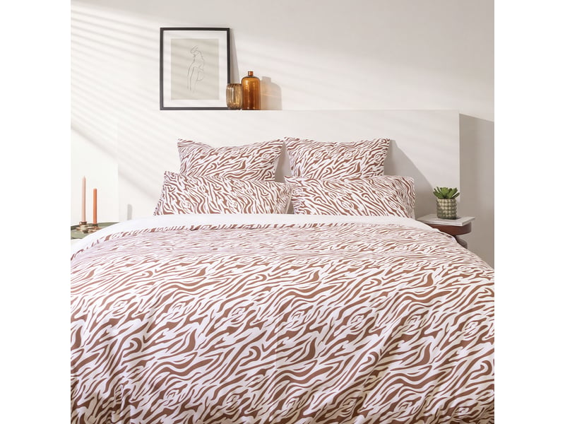Parure de lit imprimée en percale de coton bio, taies carrées, le zèbre - Conforama A