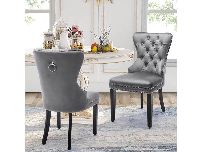  Lot de 6 chaises de salle à manger,51x51x97 cm,capitonné,velours,gris  - Conforama B