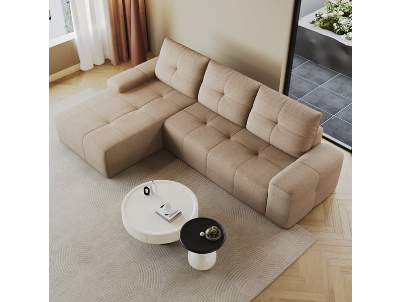  Canapé d’angle 3 places en tissu kaki, 262x172x82 cm  - Conforama R