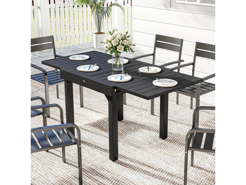  Table de jardin extensible d'extérieur 80160 cm pour 4 à 6 personnes, rectangulaire, noire, idéale pour terrasse.  - Conforama D