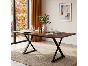 Table à manger 180x90x75 cm en mdf coloris noyer avec pieds métal noirs