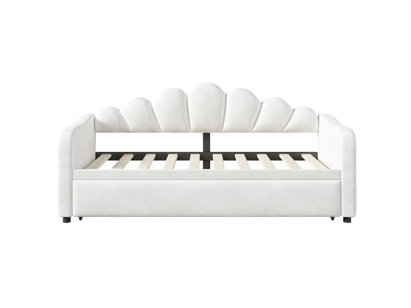 Canapé-lit capitonné 90x200 cm - avec lit gigogne - éclairage led intégré - velours + mdf - blanc (matelas non inclus)  - Conforama W