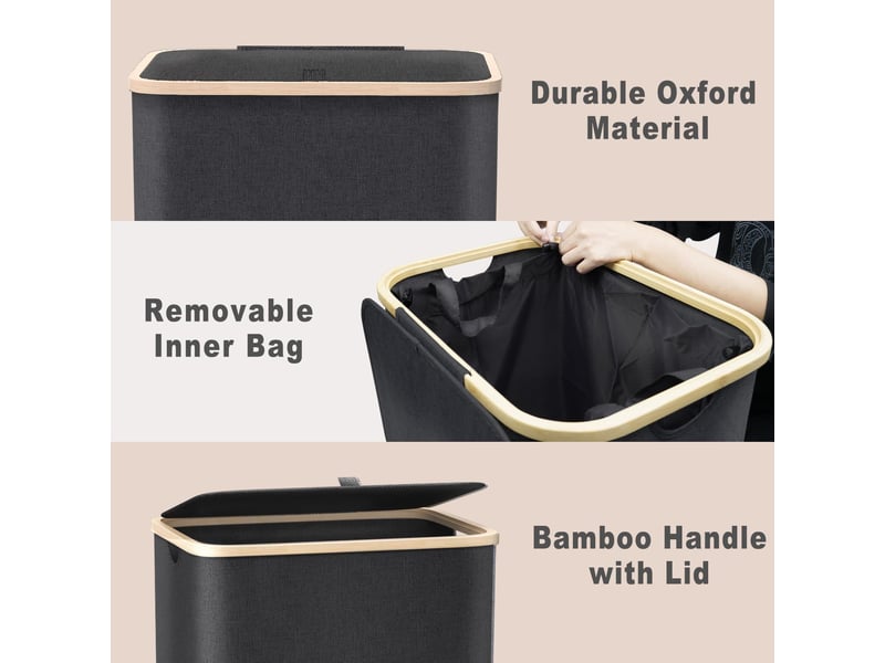 Panier à linge avec couvercle 100l – 40.5x33x75cm, noir  - Conforama C
