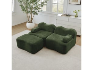 Canapé 2 places avec pouf - 192x167x70 cm - canapé d'angle modulable velours mousse 32d sans structure - vert
