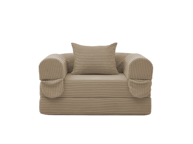  Fauteuil convertible 1 place en lit, velours côtelé marron, 120 x 85 cm  - Conforama A