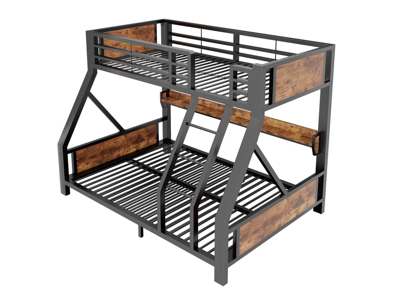 Lit superposé 90x200 et 140x200 cm avec led et étagère, métal noir, sans matelas  - Conforama D