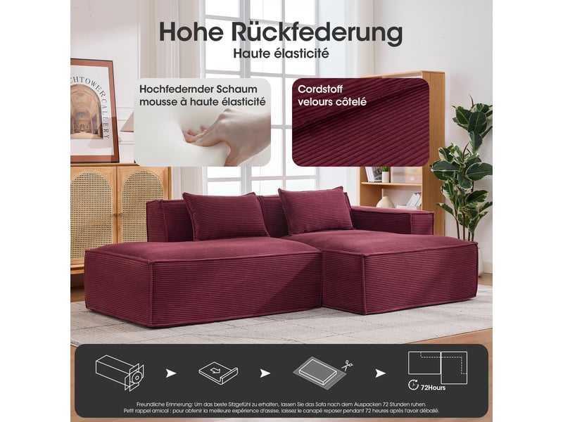  Canapé 3 places en tissu avec 2 coussins, assise ressorts ensachés et mousse haute densité, design épuré  - Conforama D