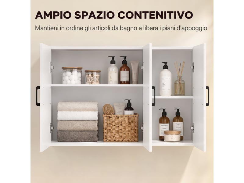  Armoire murale de salle de bain en mdf blanc, 3 portes, 90 x 30 x 60 cm  - Conforama R