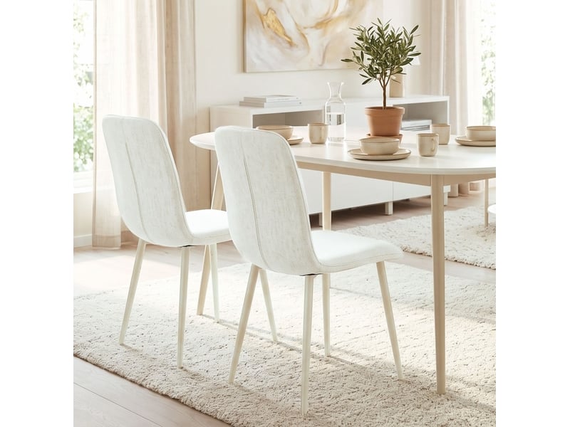  Lot de 2 chaises de salle à manger rembourrées 42x57x85 cm blanc crème  - Conforama R
