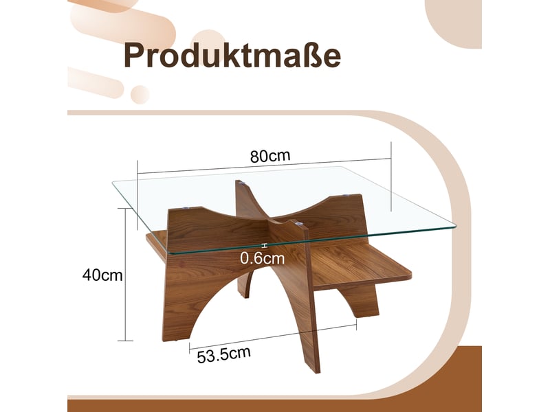  Table basse carrée 80x80x40 cm mdf noyer  - Conforama C