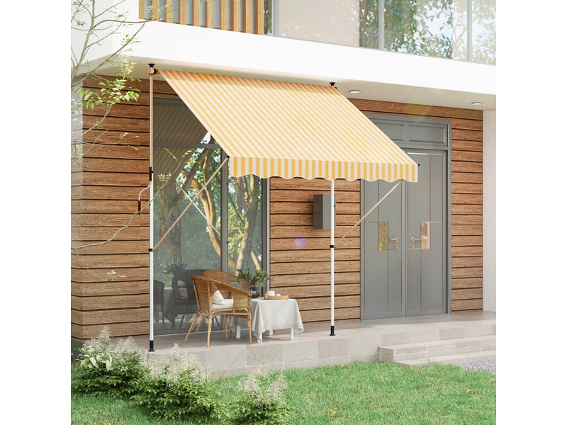  Store banne rétractable manuelle 300 x 150 x 170-280 cm avec hauteur réglable, manivelle et protection solaire pour terrasse, orange  - Conforama D
