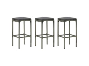 Lot de 3 tabouret de bar, chaise de bar avec coussins gris résine tressée