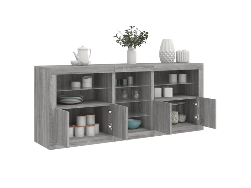 Buffet salon, buffet de rangement avec lumières led sonoma gris 181,5x37x67 cm - Conforama B